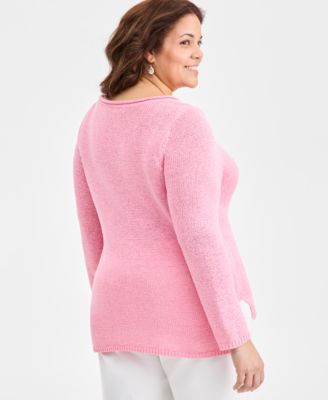 Plus Size Boat-Neck Tape Yarn Sweater, Macy's Exclusive