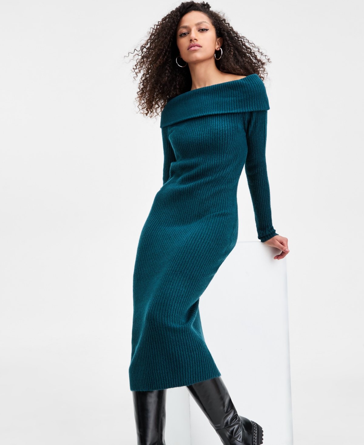 Bar Iii Women's Off-The-Shoulder Sweater Dress, Macy's Exclusive