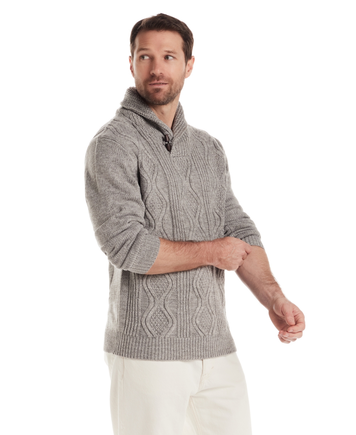 Weatherproof Vintage Men's Chunky Cable Knit Toggle Sweater