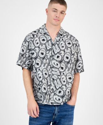 Hugo Boss - Men's Eligino Short Sleeve Logo Print Button-Front Camp Shirt