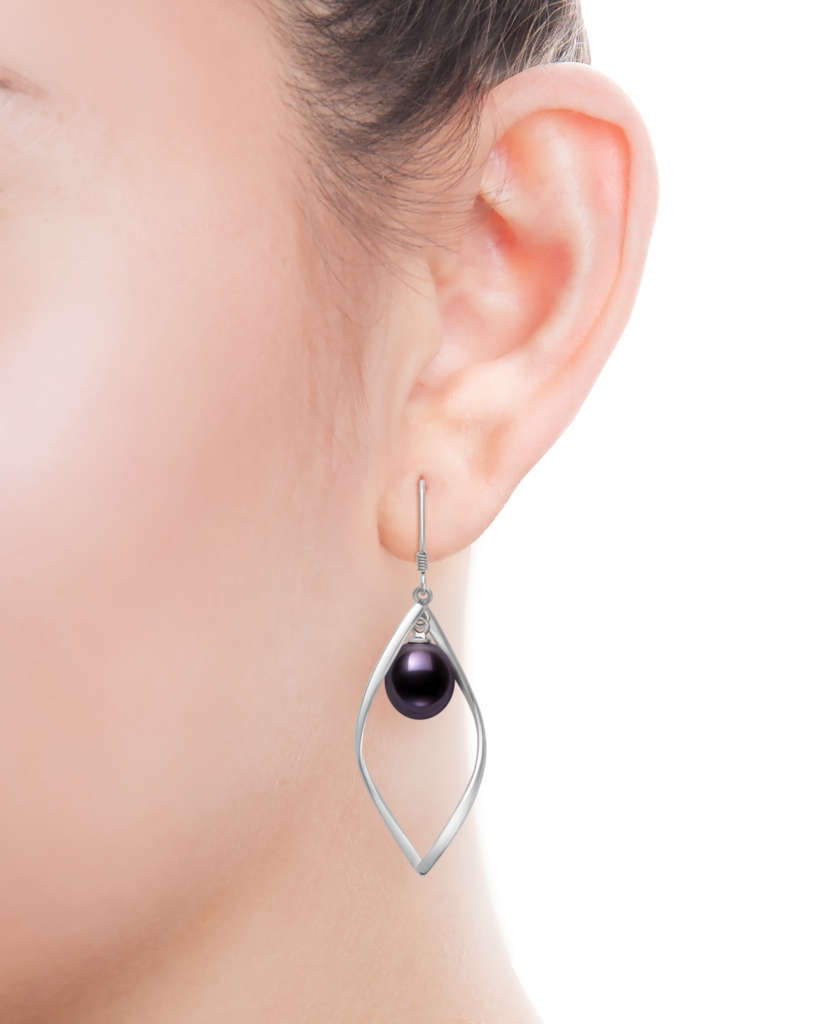 Belle De Mer Cultured Freshwater Peacock Black Drop Pearl (8-9mm) Earrings In Sterling Silver In Black