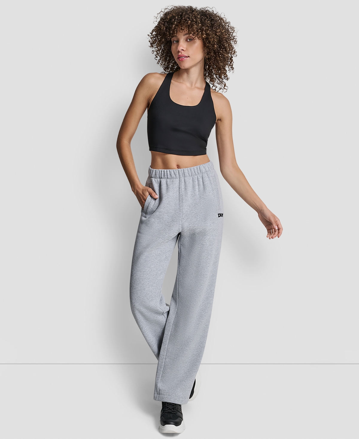 Dkny Women's Flocked Logo Boyfriend Open Leg Pants In Gray