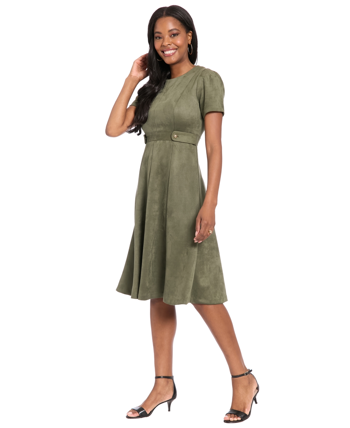London Times Petite Crewneck Midi Dress In Green