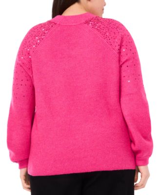 Plus Size Cozy V-Neck Sequined Raglan-Sleeve Sweater