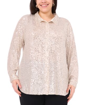 Vince Camuto - Plus Size Sequined Button-Front Shirt