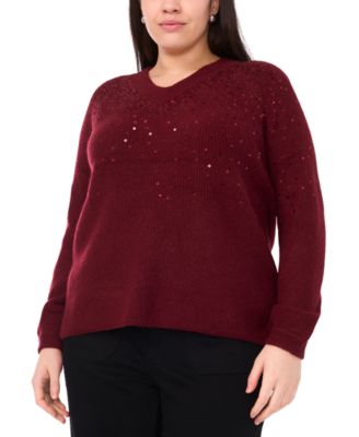 Plus Size Cozy V-Neck Sequined Raglan-Sleeve Sweater