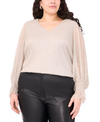 Plus Size Metallic V-Neck Blouse