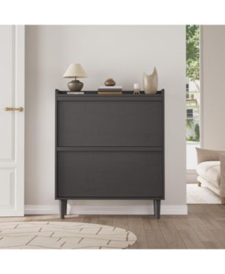 Shoe Cabinet with 2 Flip Drawers, Wooden Shoe Organizer with Adjustable Shelf, Shoe Storage for Entryway, Hidden Shoe Cabinet for Hallway, Living Room, Black