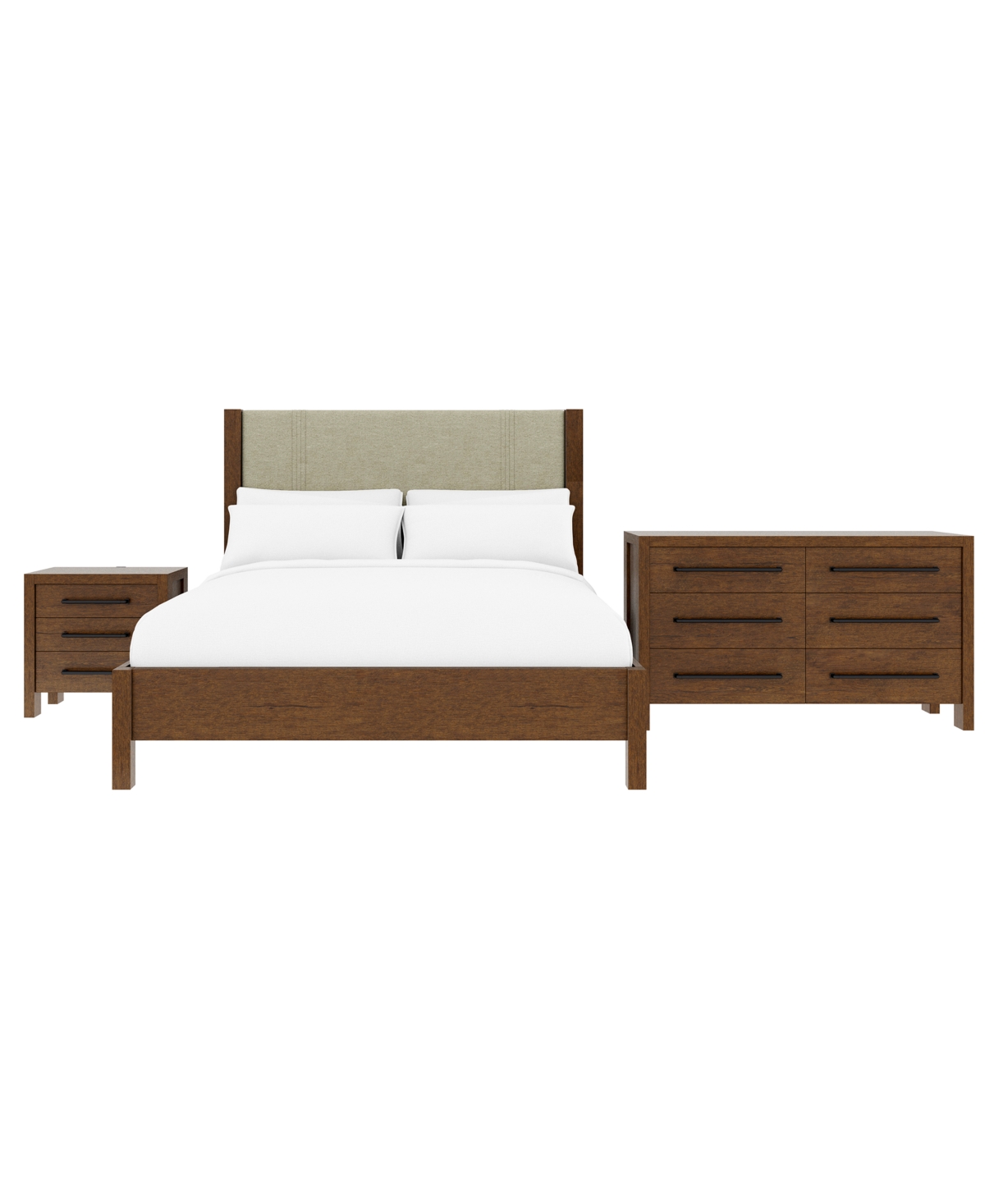 Macy's Furniture Davie Cracked Oak Fabric 3-pc. Queen Upholstered Set