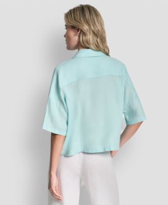 Women's Button-Front Dolman-Sleeve Linen Top