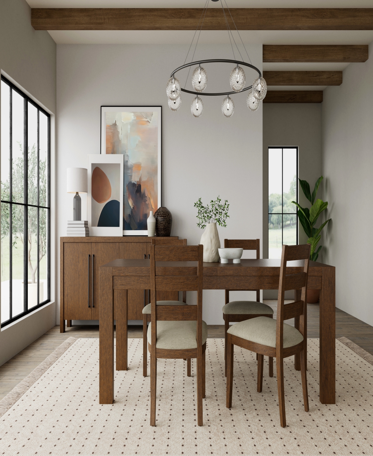 Macy's Furniture Davie Cracked Oak And Fabric 5-pc. Rectangle Dining Set In Brown