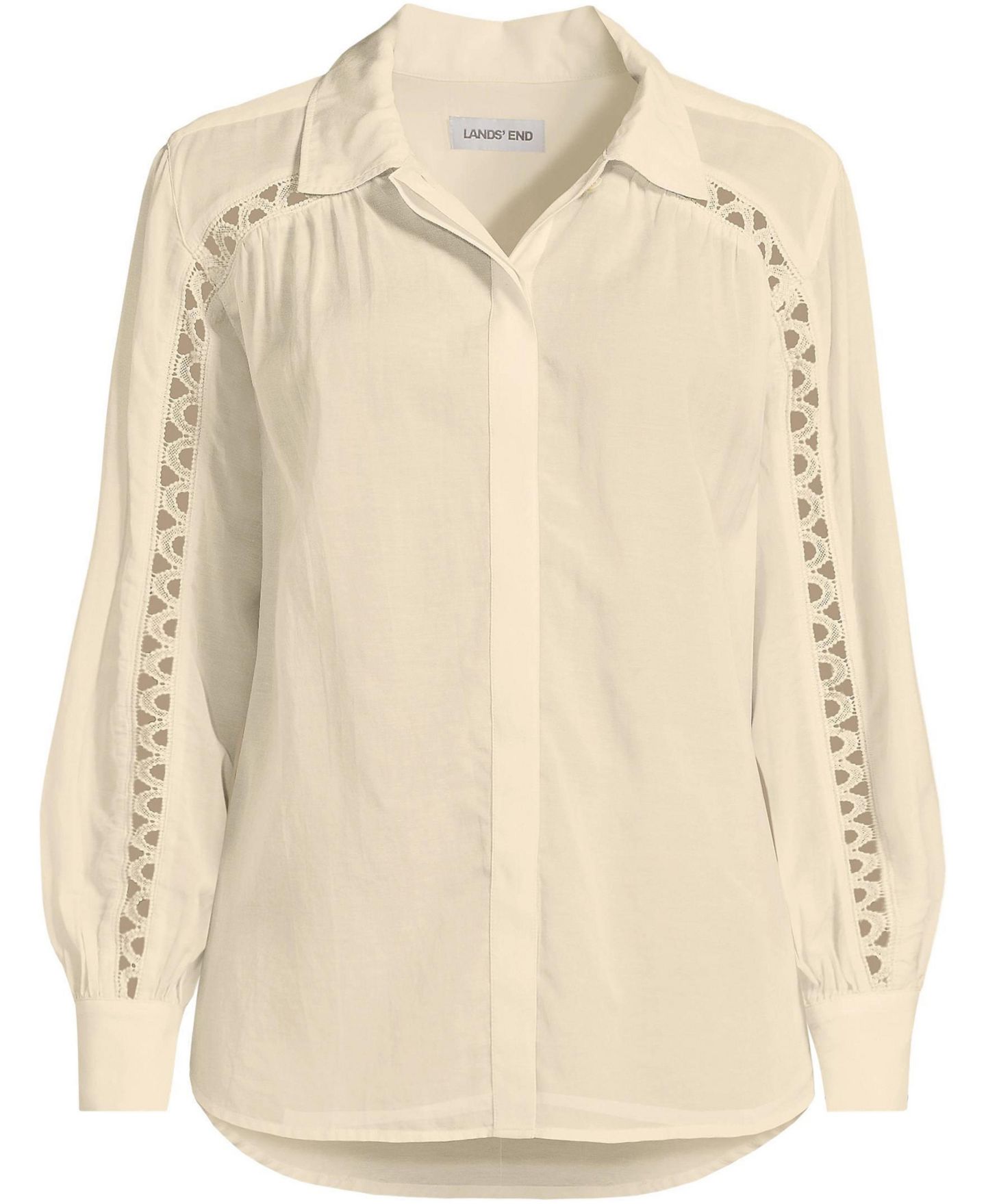 Женская рубашка Lands' End Voile Shirred Trim Insert, цвет: Dried Bamboo — фото 3