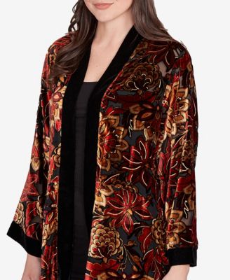 Petite Printed Velvet Burnout Open Cardigan Sweater