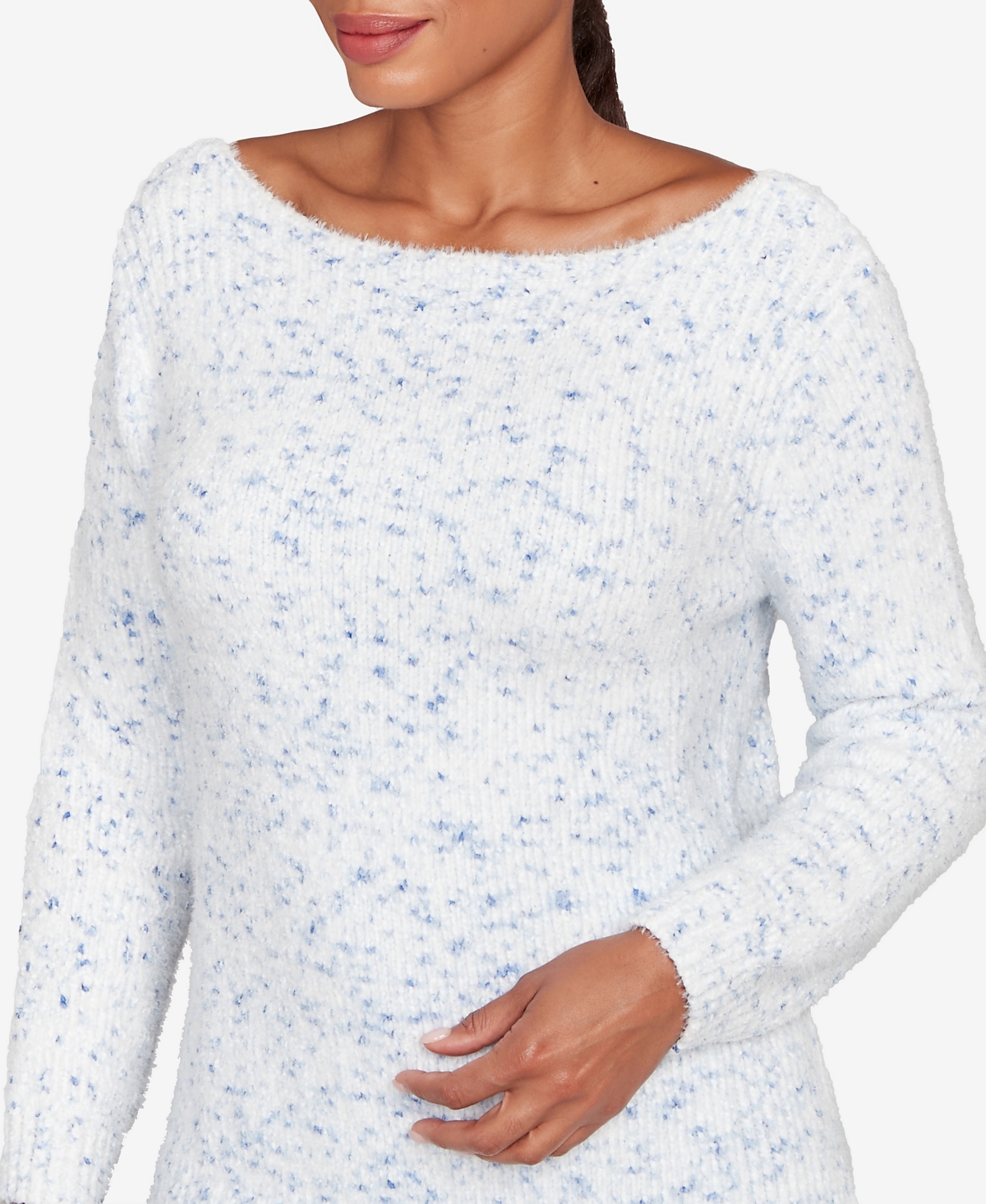 Ruby Rd. Petite Speckled Chenille Eyelash Sweater In White