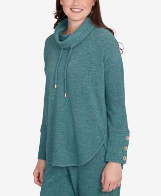 Petite Cowl Neck Cozy Hatchi Drawstring Top