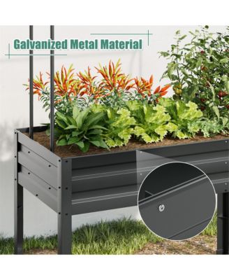 Raised Garden Bed w/ Cover & Legs Roll-up Window Climbing Trellis Drainage Holes