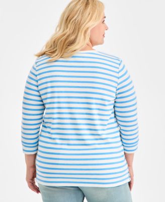 Plus Size Striped Side-Button Knit Tunic Top