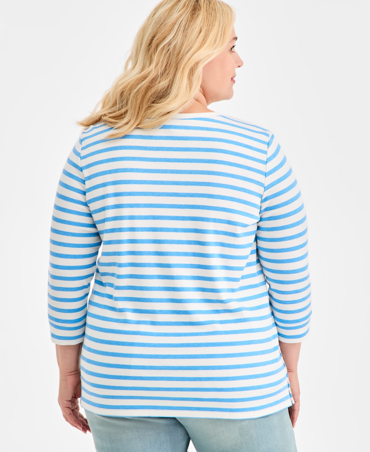 Style & Co Plus Striped Side-Button Knit Tunic Top, Macy's Exclusive