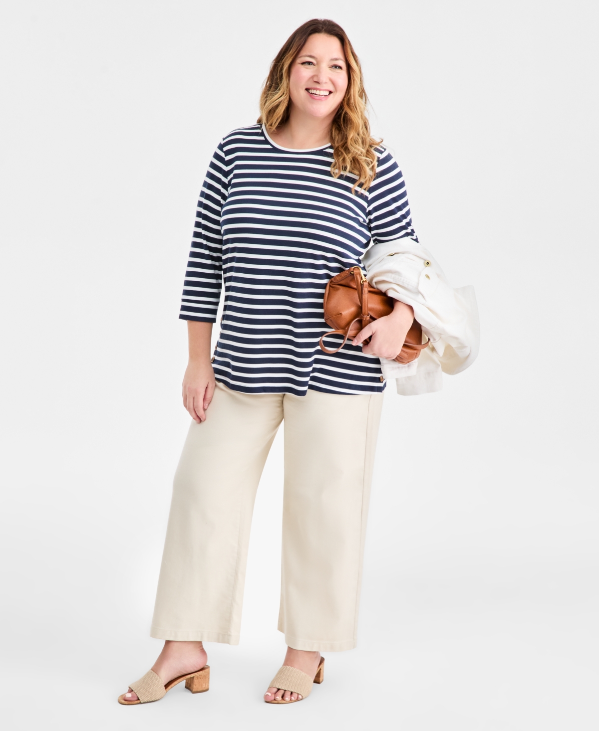 Style & Co Plus Striped Side-Button Knit Tunic Top, Macy's Exclusive