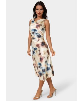 Women's Printed Satin Cowl Maxi Dress