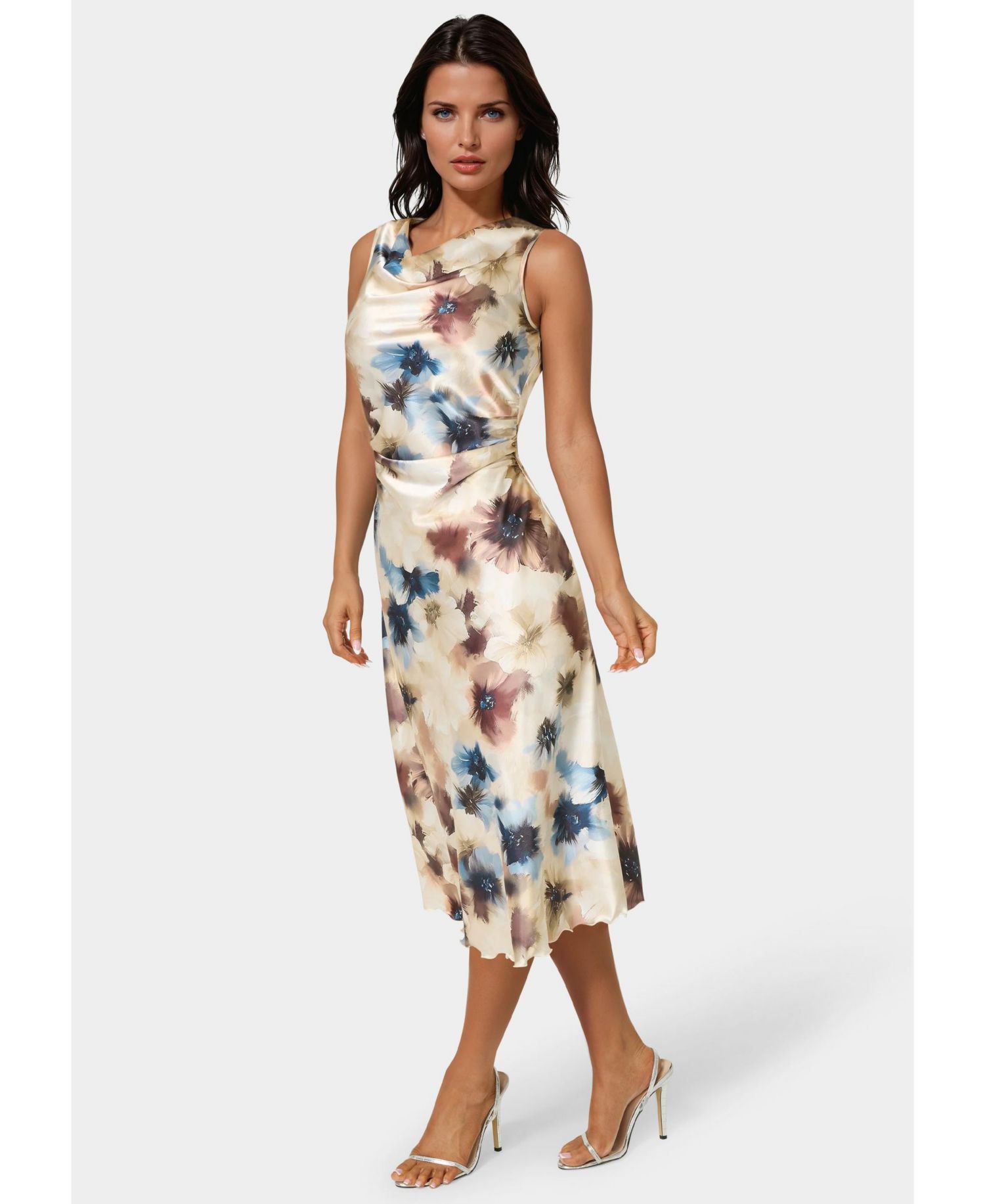 Women's Printed Satin Cowl Dress