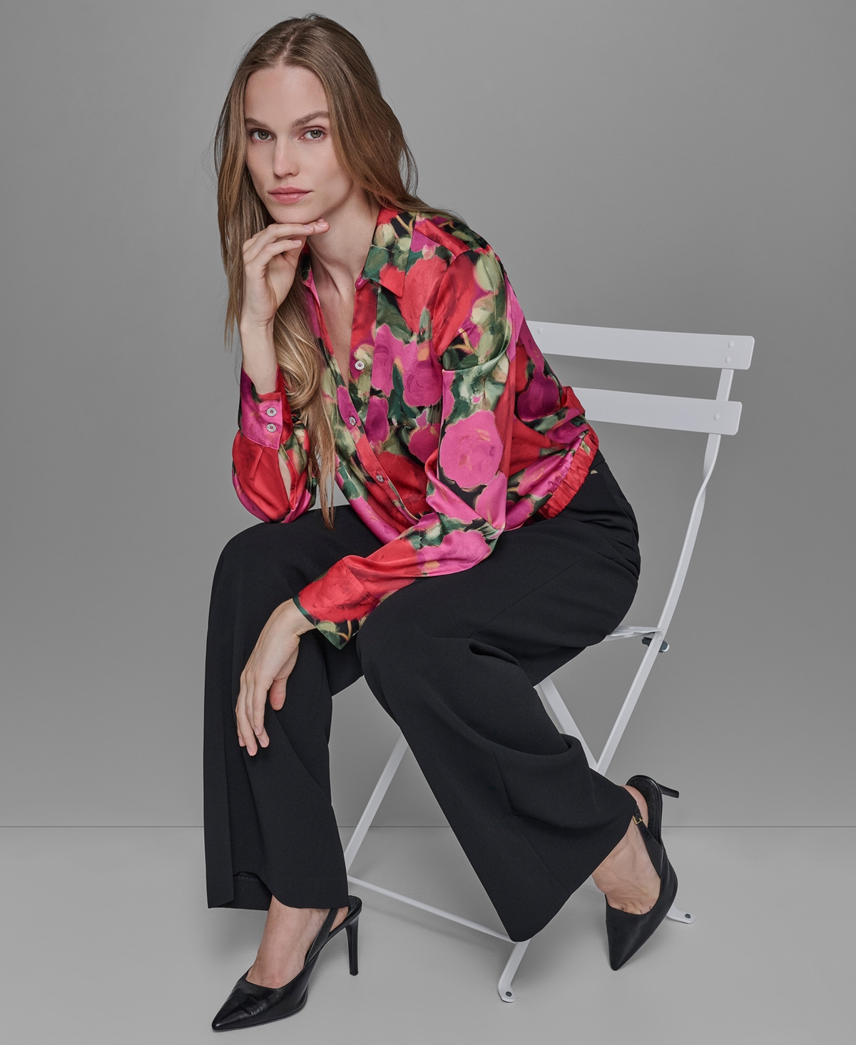 Karl Lagerfeld Paris Petite Floral Long Sleeves Top