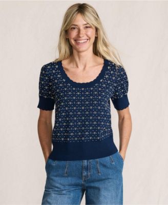 Women's Fine Gauge Cotton Jacquard Scoop Neck Sweater