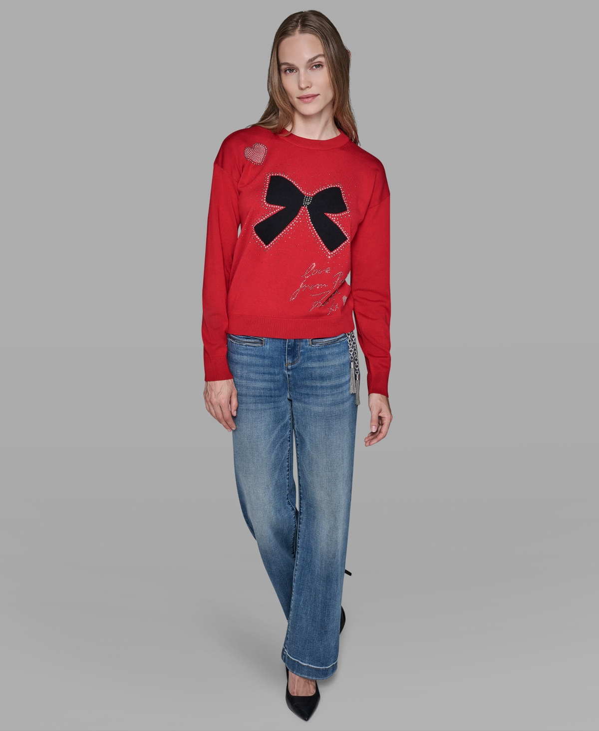 Karl Lagerfeld Petite Bow Long Sleeves Sweater In Red