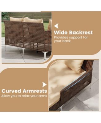 Outdoor Rattan Double Daybed Wicker Chaise Lounge for 2 w/ Seat & Back Cushions