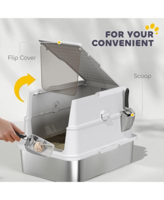 XL Stainless Steel Cat Litter Box for Big Cats with Flip Cover