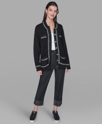 Petite 4-Pocket Crewneck Cardigan Sweater