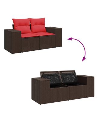 Patio Sofa with Cushions 2-Seater Brown Poly Rattan
