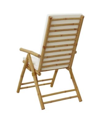 Garden Reclining Chair Set of 2 Cream white Bamboo, fabric