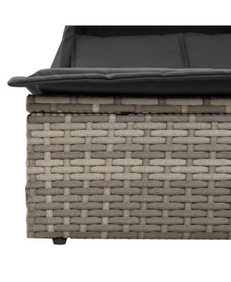 Double Sun Lounger Grey PE Rattan, Powder-coated Steel Double