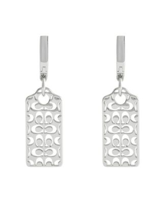 Rhodium Plated Hangtag Drop Earrings