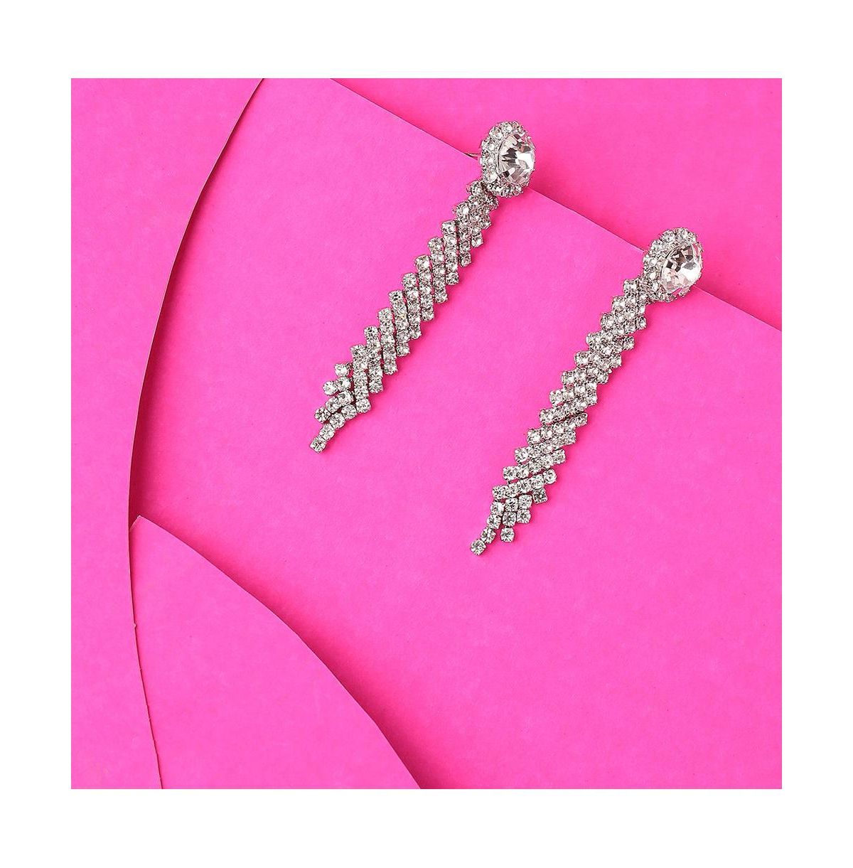 Sohi Women's Silver Circular Bling Drop Earrings In Silver