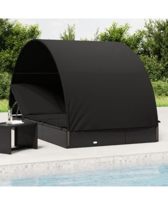Sunbed Black PE rattan, powder-coated steel, fabric (100% polyester)