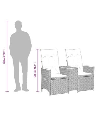 Reclining Garden Sofa Grey PE Rattan Standard for 2-seater sofas