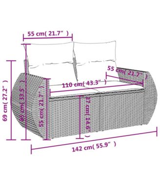 Garden Sofa Grey PE Rattan, Powder-coated Steel Medium Modular