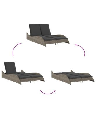 Patio Sun Lounger Gray PE rattan Dual seat large outdoor lounger