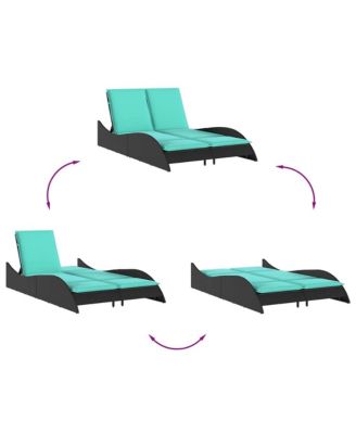 Sun Lounger with Cushions Black 44.9"x80.7"x28.7" Poly Rattan