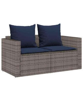 5 Piece Patio Sofa Set with Cushions Stackable Gray Poly Rattan