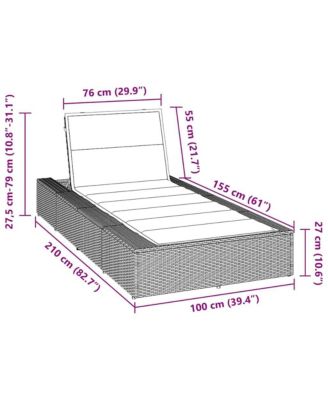Sunbed Grey PE Rattan Single Cushioned Sun Lounger Rectangular