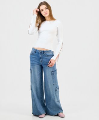 Madden Girl - Juniors' High-Rise Embellished Cargo Jeans