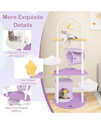 62'' Multi-level Cat Tree w/ Moon-Shaped Top Perch Cloud-Shaped Jumping Platform