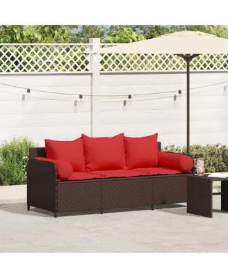 Patio Sofa with Cushions 3-Seater Brown Poly Rattan