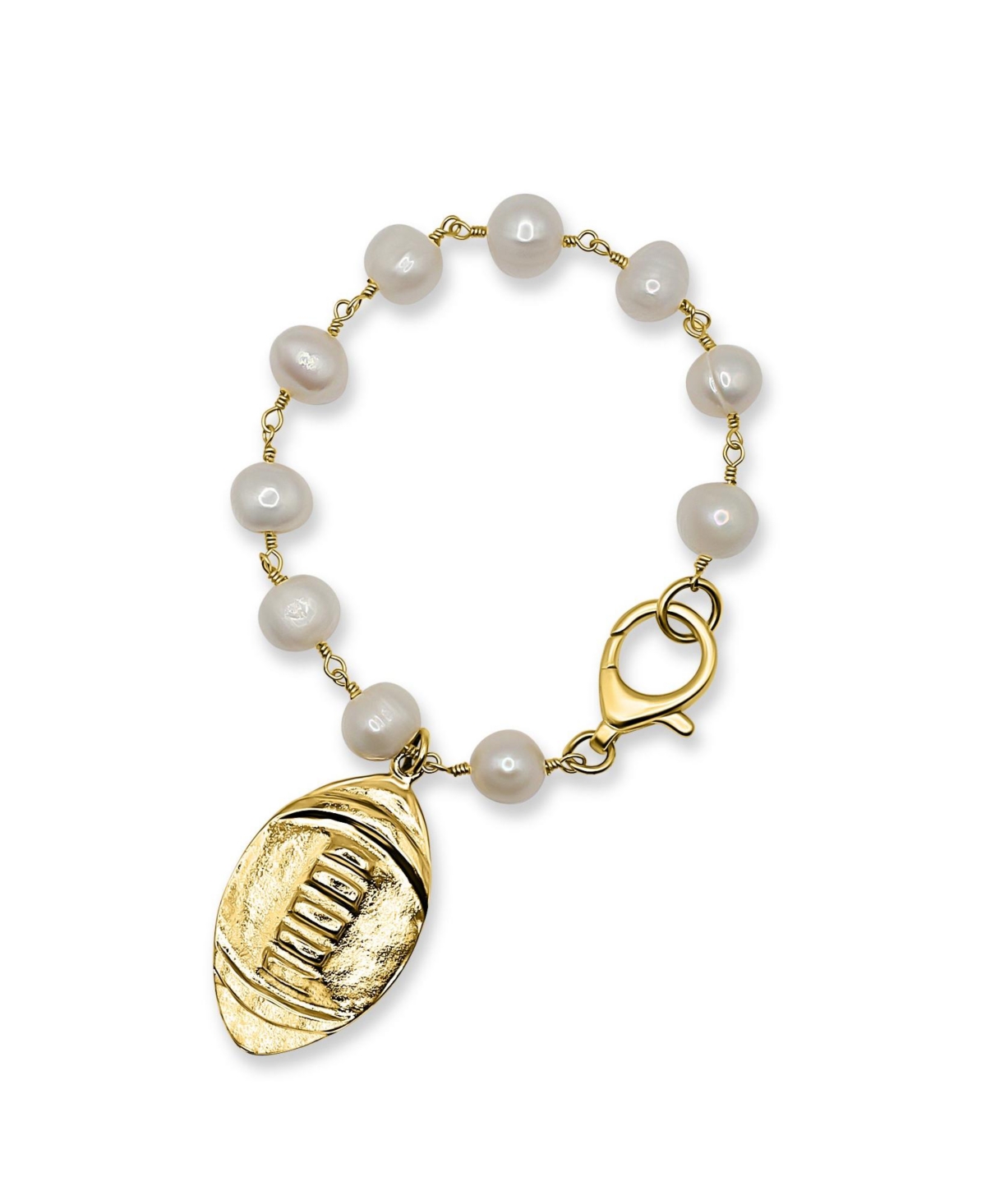 Freshwater Pearl Bracelet With Gold Plated Football Charm