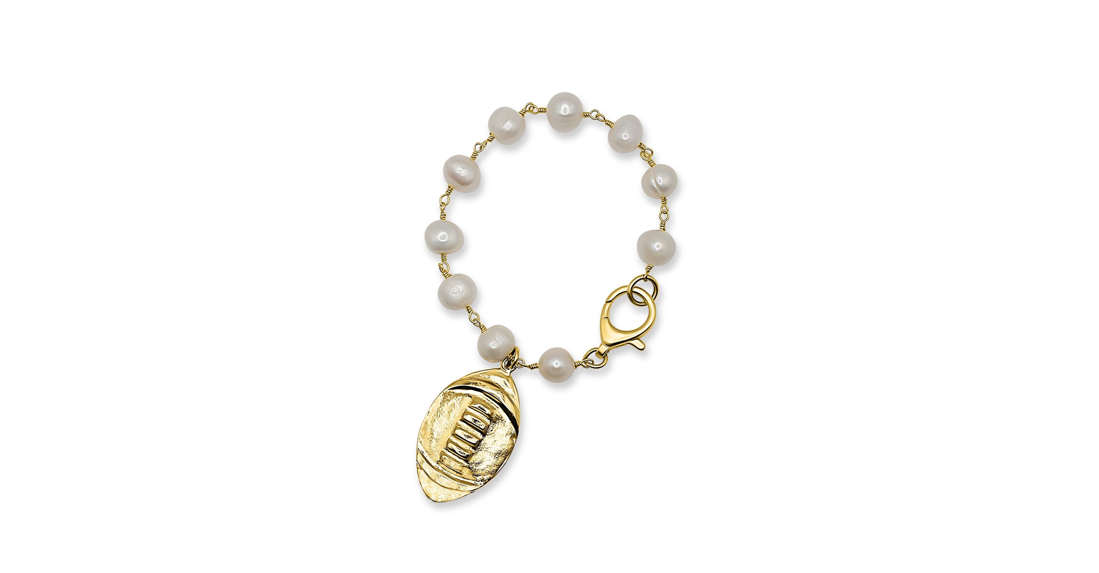 Freshwater Pearl Bracelet With Gold Plated Football Charm