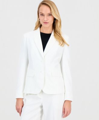 Women's Pinstripe Shawl-Collar Mid-Rise Pantsuit, Regular & Petites