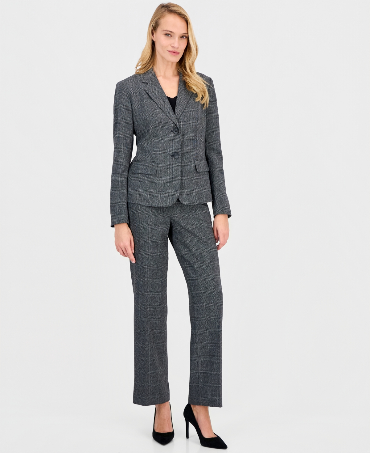 Le Suit Women's Notch-lapel Mid-rise Straight-leg Pantsuit In Gray